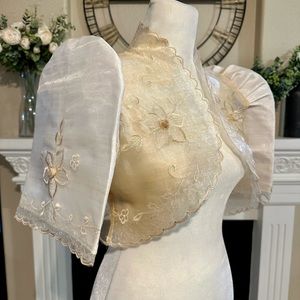 Natural Pina Organza Terno Sleeve Filipiniana Bolero 🖤